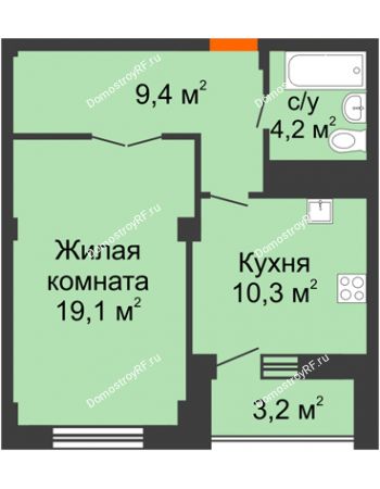 1 комнатная квартира 44,6 м² - ЖК Вершина