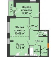 1 комнатная квартира 61,31 м² в ЖК Суворов-Сити, дом 2 очередь секция 1-5 - планировка