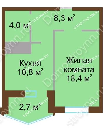 1 комнатная квартира 44,2 м² в ЖК Монолит, дом № 89, корп. 1, 2