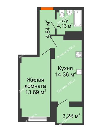 1 комнатная квартира 38,64 м² в ЖК Аврора, дом № 3