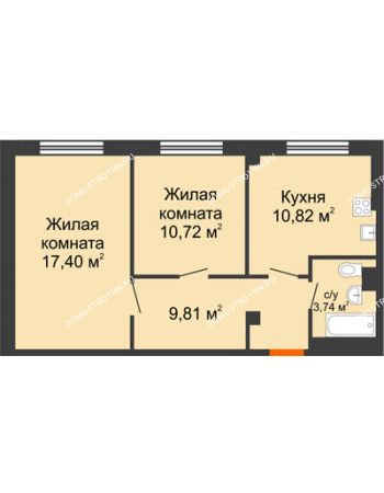 2 комнатная квартира 52,49 м² в ЖК Renaissance (Ренессанс), дом № 1