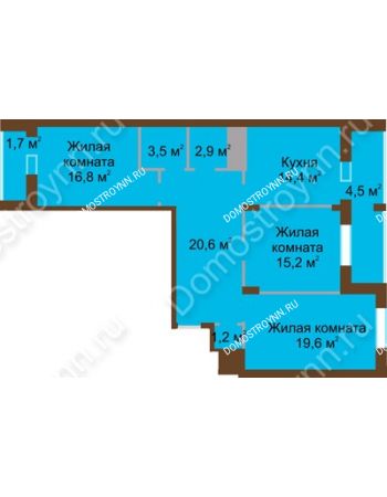 3 комнатная квартира 100,4 м² в ЖК Монолит, дом № 89, корп. 1, 2