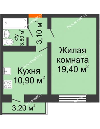 1 комнатная квартира 37,9 м² в ЖК Озерки	, дом Позиция 14