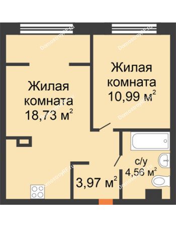 2 комнатная квартира 38,25 м² в ЖК Европейский берег, дом ГП-9 "Дом Монако"