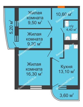 3 комнатная квартира 66,4 м² в ЖК Звезда Столицы, дом Литер 7