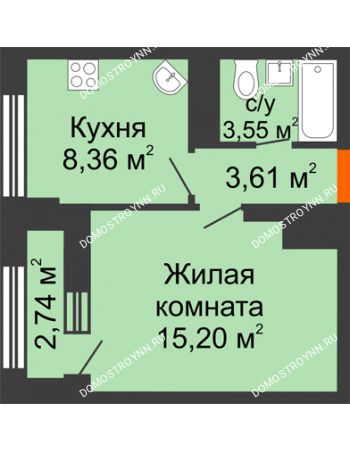 1 комнатная квартира 32,09 м² - ЖК Каскад на Сусловой