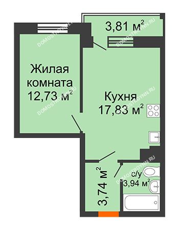1 комнатная квартира 40,2 м² в ЖК Академический, дом № 15