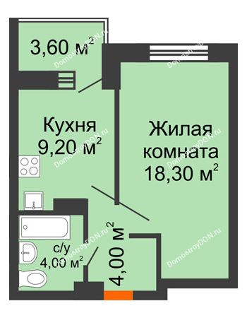 1 комнатная квартира 39,1 м² - ЖК Zапад (Запад)