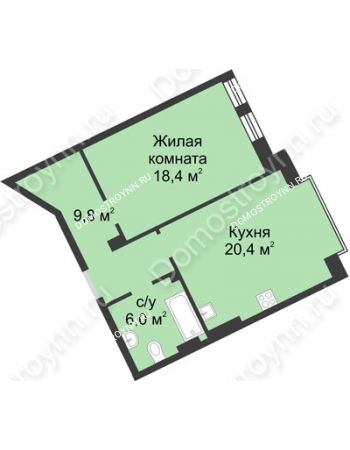1 комнатная квартира 51,7 м² в ЖК Славянский квартал, дом № 188