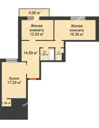 2 комнатная квартира 67,15 м² в OK Salut (Салют), дом ГП-6