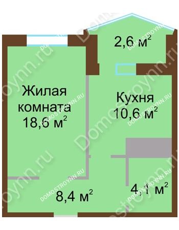 1 комнатная квартира 44,3 м² в ЖК Монолит, дом № 89, корп. 1, 2