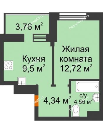 1 комнатная квартира 33 м² в ЖК Светлоград, дом Литер 16