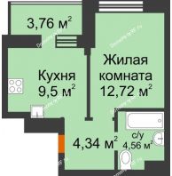 1 комнатная квартира 33 м² в ЖК Светлоград, дом Литер 16 - планировка