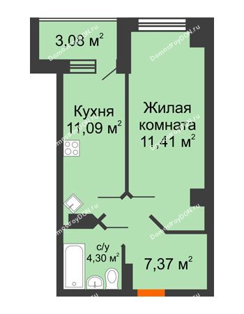 1 комнатная квартира 43,24 м² - ЖК Штахановского