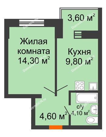 1 комнатная квартира 36,4 м² - ЖК Zапад (Запад)