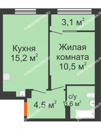 1 комнатная квартира 36,9 м² в ЖК Новая Кузнечиха, дом № 31