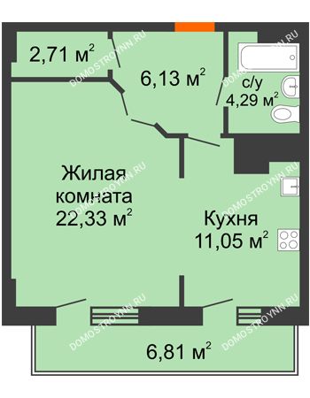1 комнатная квартира 53,32 м² в ЖК Покровский, дом № 1