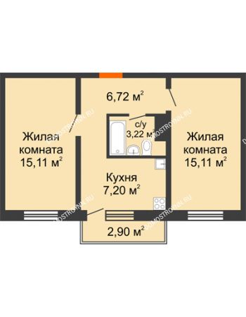 2 комнатная квартира 47,36 м² в ЖК Бурнаковский, дом № 47