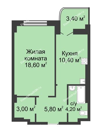 1 комнатная квартира 43,7 м² - ЖК 8 марта