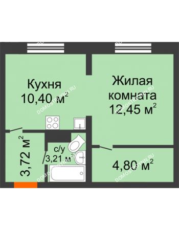 1 комнатная квартира 34,44 м² в ЖК Корабли, дом № 9-1