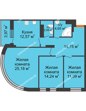 3 комнатная квартира 87,95 м² - ЖК Командор