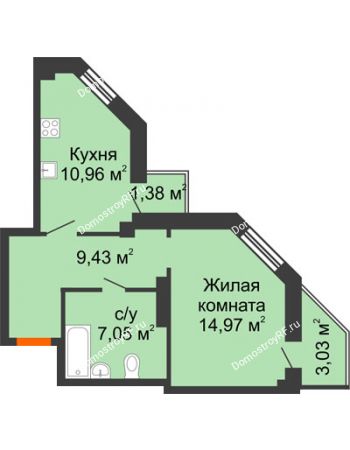 1 комнатная квартира 44,63 м² в ЖК Чернавский, дом 2 этап 