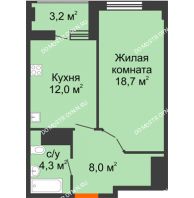 1 комнатная квартира 44,6 м² в ЖК Квартет, дом № 3 - планировка