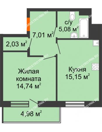 1 комнатная квартира 46,5 м² в ЖК Циолковский, дом № 5