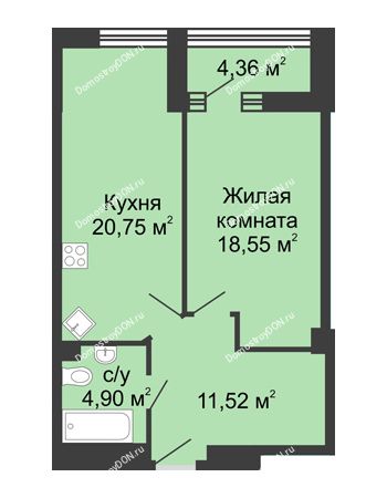 1 комнатная квартира 57,9 м² - ЖК Бристоль
