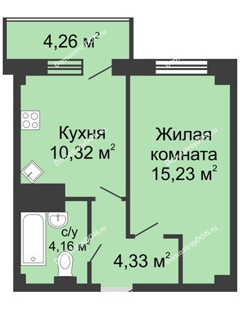 1 комнатная квартира 38,3 м² - ЖК Парк Островского