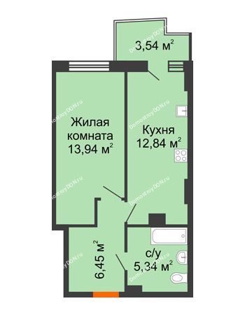 1 комнатная квартира 39,3 м² в ЖК Город у реки, дом Литер 7