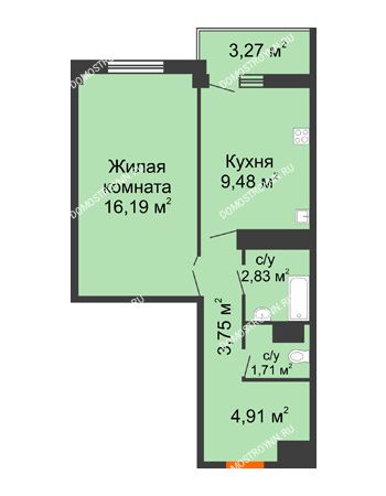 1 комнатная квартира 40,51 м² - ЖД по ул. Матросова (Арзамас)