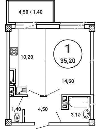 1 комнатная квартира 35,2 м² в ЖК Лебедь, дом № 50