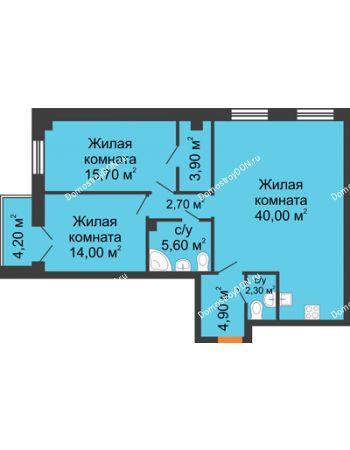 3 комнатная квартира 92,2 м² - ЖК Дом на 18-й Линии, 3