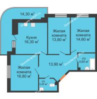 3 комнатная квартира 90,6 м² в ЖК Вересаево, дом Литер 15/2 - планировка