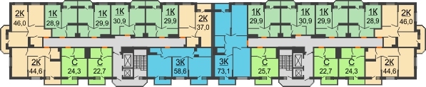 Планировка 12 этажа в доме Литер 3 в ЖК Южный Берег