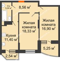 2 комнатная квартира 63,81 м² в ЖК Россинский парк, дом Литер 1 - планировка