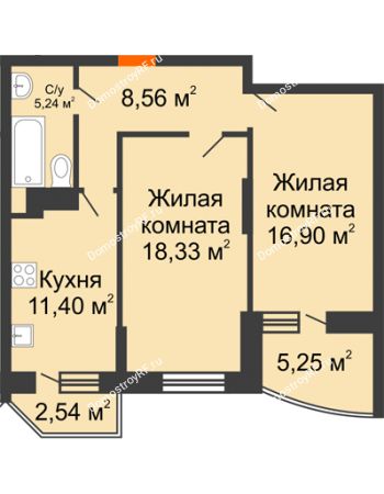 2 комнатная квартира 63,81 м² в ЖК Россинский парк, дом Литер 1