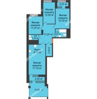 3 комнатная квартира 87,89 м² в ЖК Дом на Набережной, дом № 1 - планировка