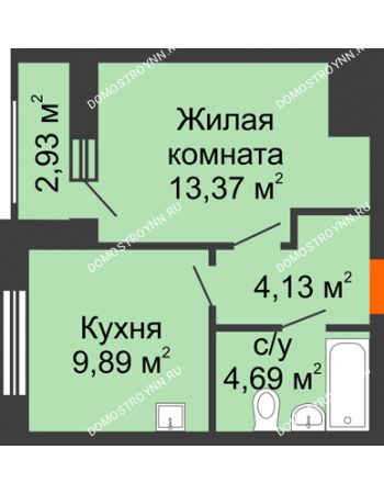 1 комнатная квартира 33,55 м² - ЖД по ул. Сухопутная