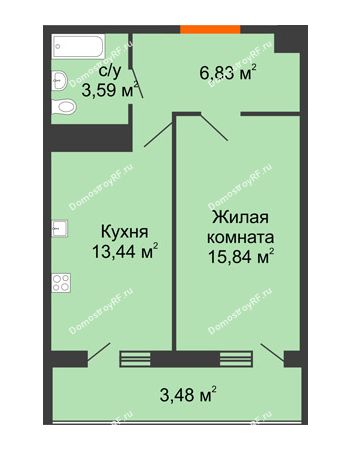 1 комнатная квартира 43,18 м² в ЖК Фамилия, дом Литер 1