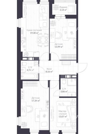 3 комнатная квартира 82,7 м² в ЖК Veren Next Шуваловский, дом 9