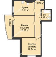 2 комнатная квартира 67,7 м² в ЖК Тихий Дон, дом № 2 - планировка