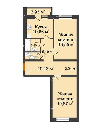 2 комнатная квартира 74,62 м² в ЖК Браер Парк Центр, дом № 5