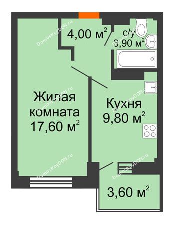 1 комнатная квартира 38,9 м² в ЖК Екатерининский, дом № 2б