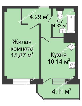 1 комнатная квартира 38,73 м² - ЖК Парк Островского