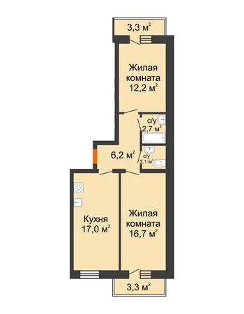 2 комнатная квартира 58,9 м² в ЖК Оазис 2, дом Литер 6