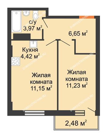 2 комнатная квартира 38,16 м² - ЖК Каскад на Ленина