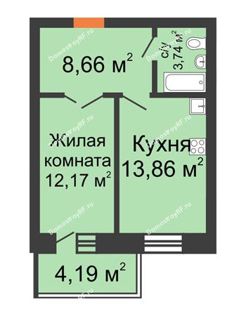 1 комнатная квартира 39,68 м² в ЖК 5+ (Пять плюс), дом № 1, корпус 1