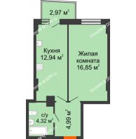 1 комнатная квартира 39,99 м² в ЖК Сердце Ростова 2, дом Литер 8 - планировка